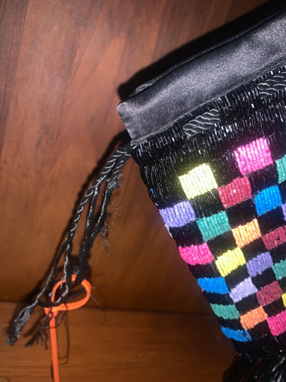 STAUD Colorful Beaded Check Drawstring Pouch. - Picture 4 of 4